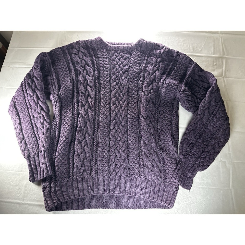 Structure Chunky Cable Knit Sweater Mens XL Purple Fisherman Cosby Style VTG 90s